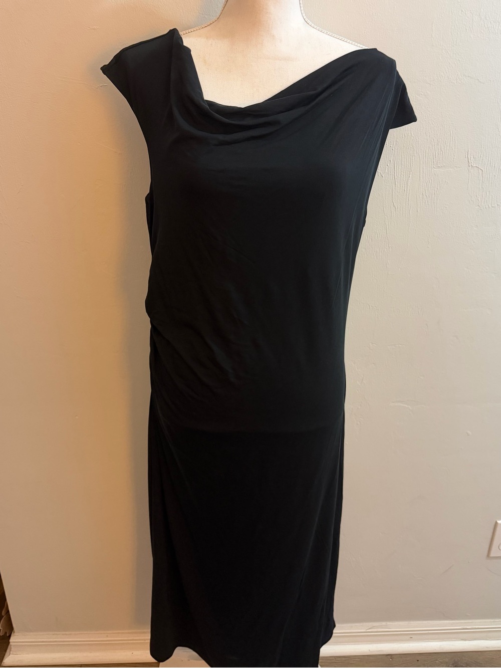 a new day Black Midi Dress with Draped Neck